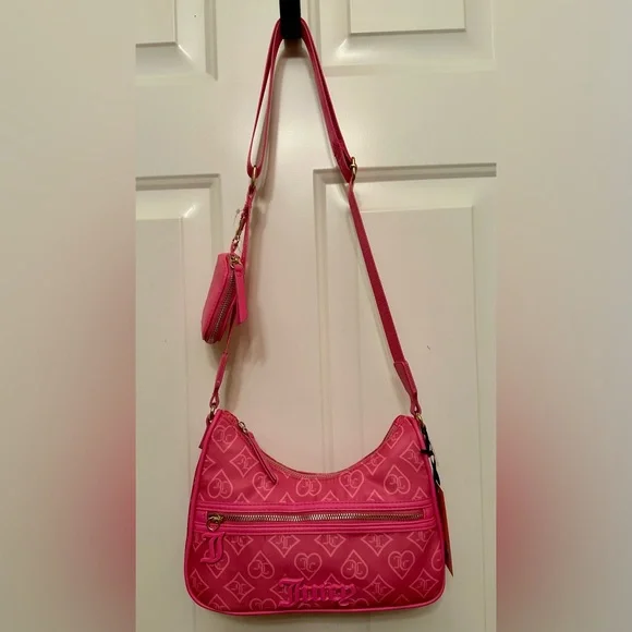 NWT Juicy Couture Bright Hot Pink Monogram Crossbody Bag Y2K Style w/ Coin Pouch - Picture 5 of 13